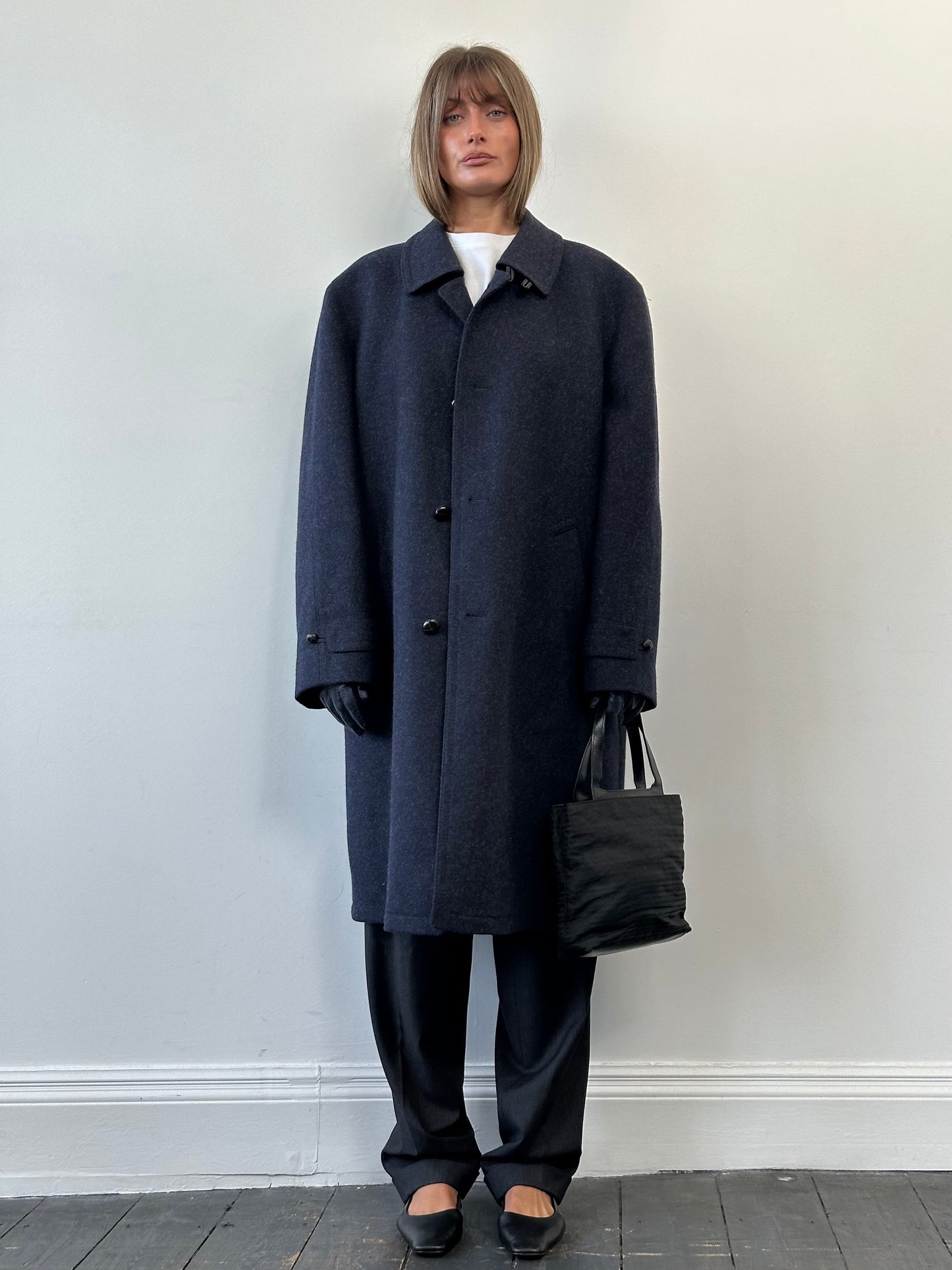 Vintage 1990s Pure Wool High Neck Single Breasted Coat - XL/XXL