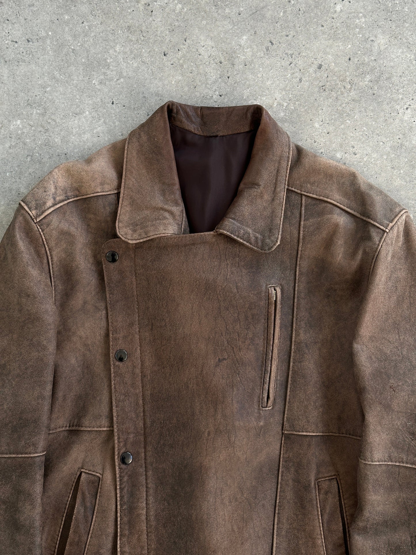 British Vintage Aged Leather Biker Jacket - M/L