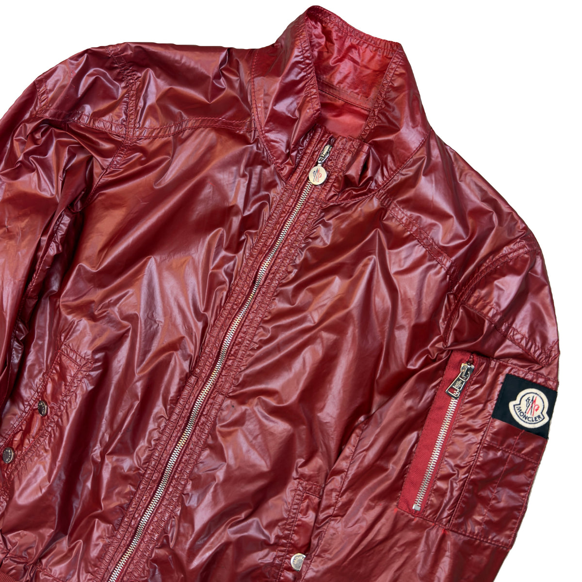 Moncler Nylon Zipped Jacket In Burgundy (S) | Moncler, Burgundy