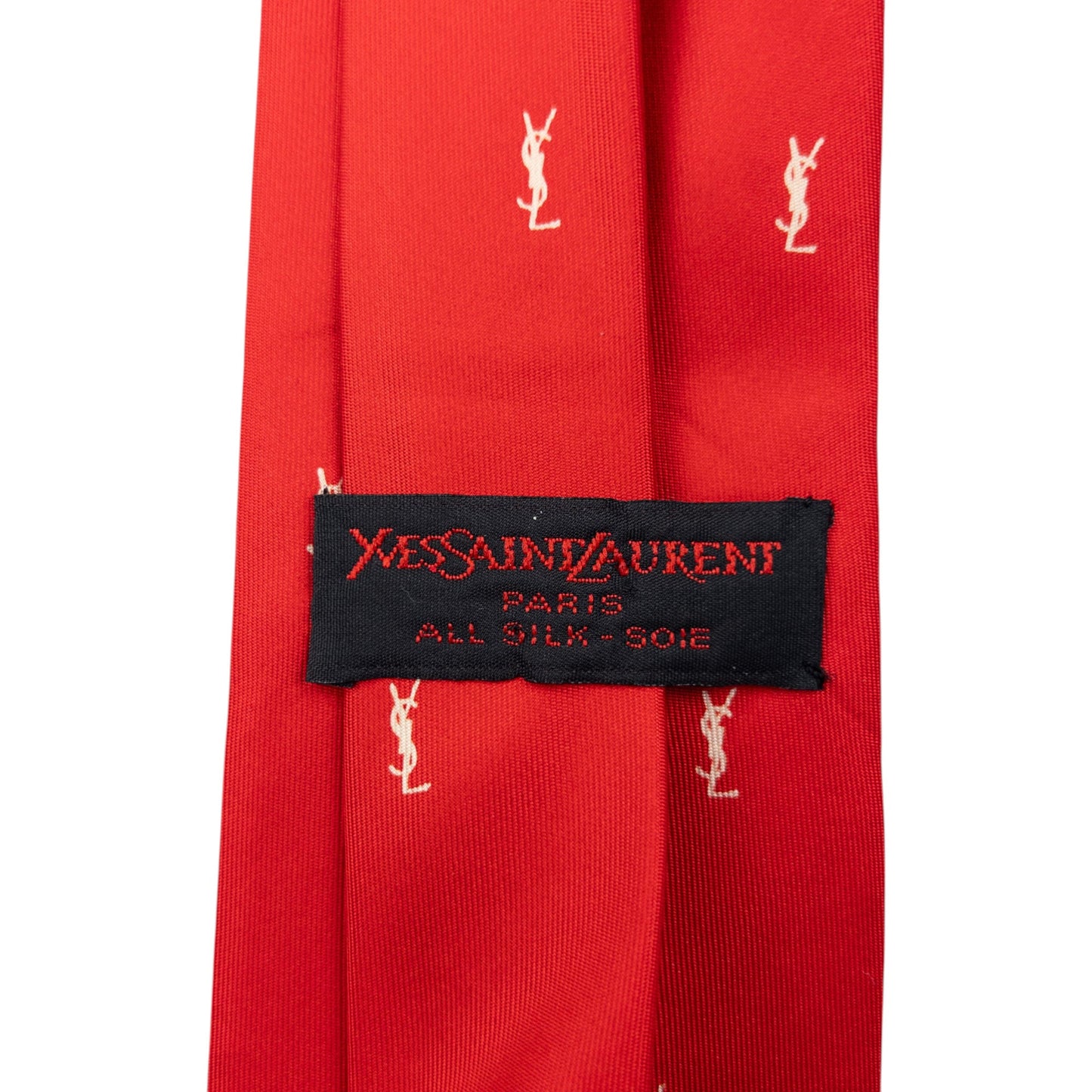 Vintage 80s YSL Yves Saint Laurent Monogram Silk Tie | O/S, Red
