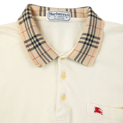 Vintage 90s Burberry Nova Check Collar Long Sleeve Polo Shirt Size M | Medium, Cream