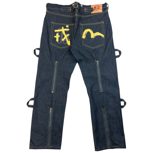 Vintage 2000s Evisu Gull Symbol Bondage Zip Japanese Denim Jeans Size W36 | W36, Black