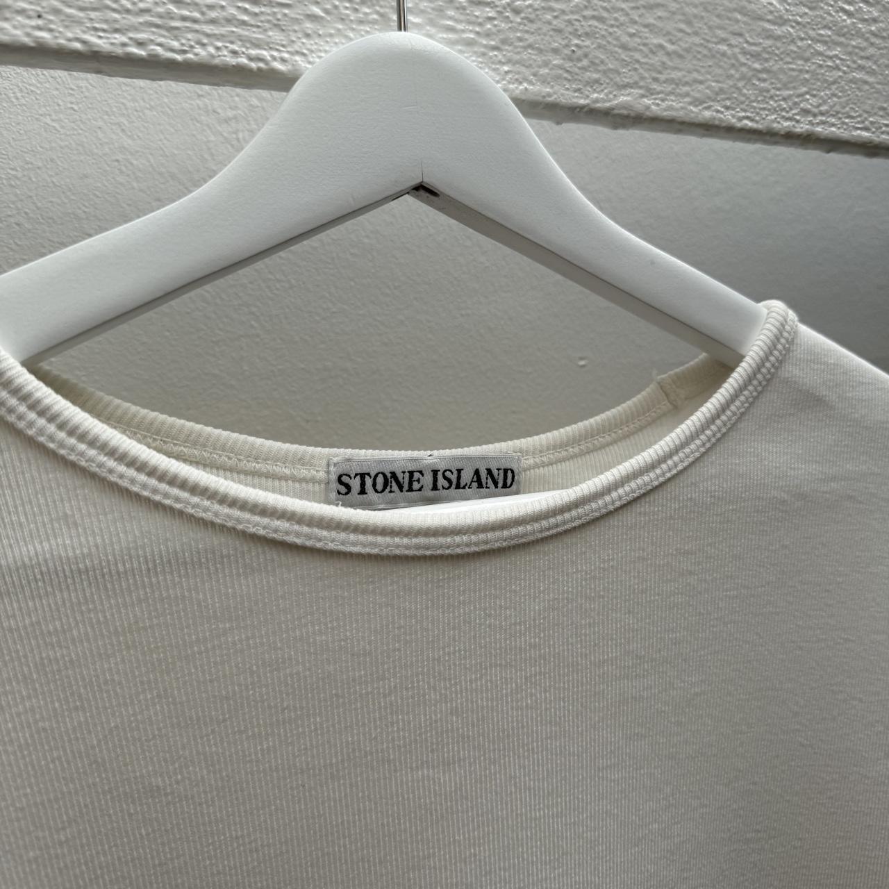 Early 00’s Stone Island Ribbed Cotton Logo T-shirt (L) | Large, White