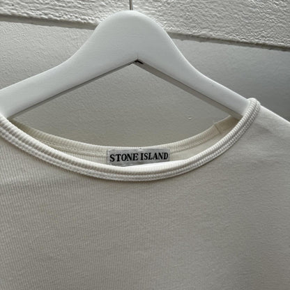 Early 00’s Stone Island Ribbed Cotton Logo T-shirt (L) | Large, White