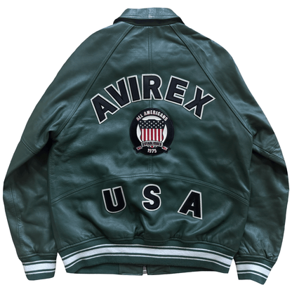 Avirex USA Signature Leather Varsity Jacket - L | Large, Green