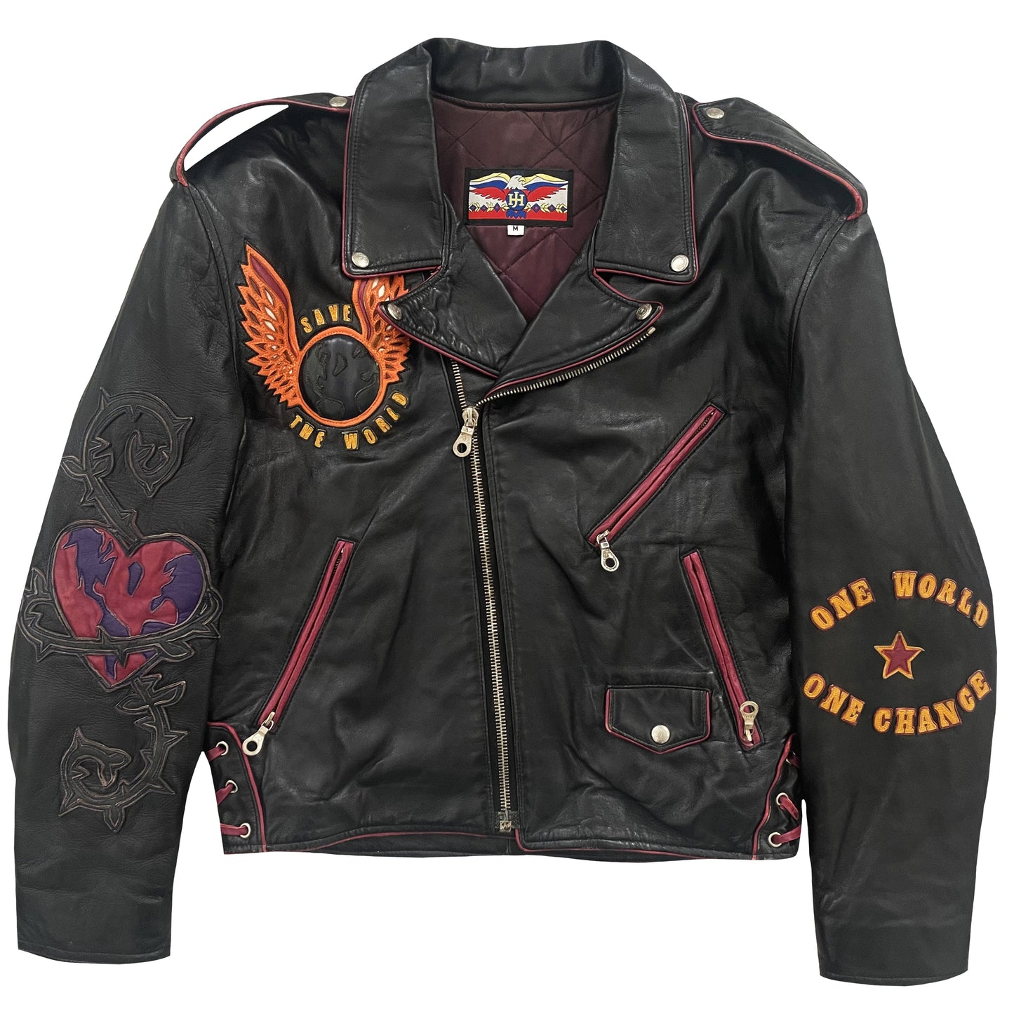 Jeff Hamilton 'Save The World Now' Leather Biker Jacket - M