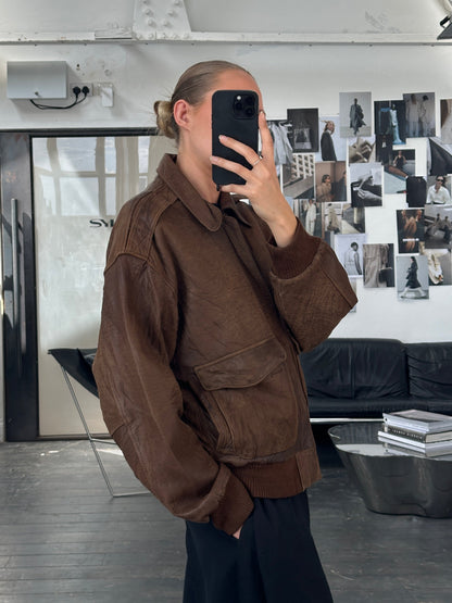 Vintage 90s Leather Bomber Jacket - M/L