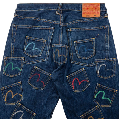 Vintage Evisu Multi Pocket Gull Japanese Denim Jeans Size W32