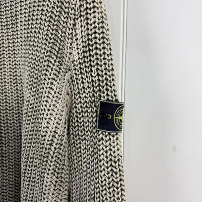 Stone Island Hand Corrosion Cable Knit Jumper Green/Cream (XXL) | XXL, Multicoloured