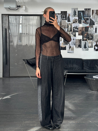 Vintage 2000s Sheer Crinkled Roll Neck Top - S/M