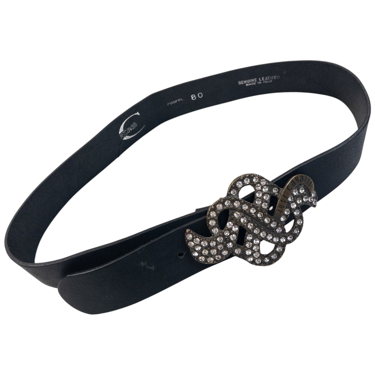 Vintage 2000s Roberto Cavalli Diamanté Leather Belt Size M | O/S, Black