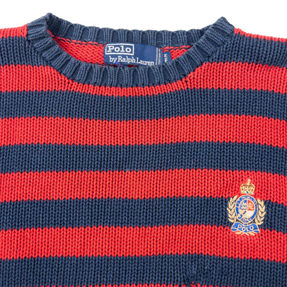 Vintage 90s Polo Ralph Lauren Crest Striped Knit Jumper Size M | Medium, Navy