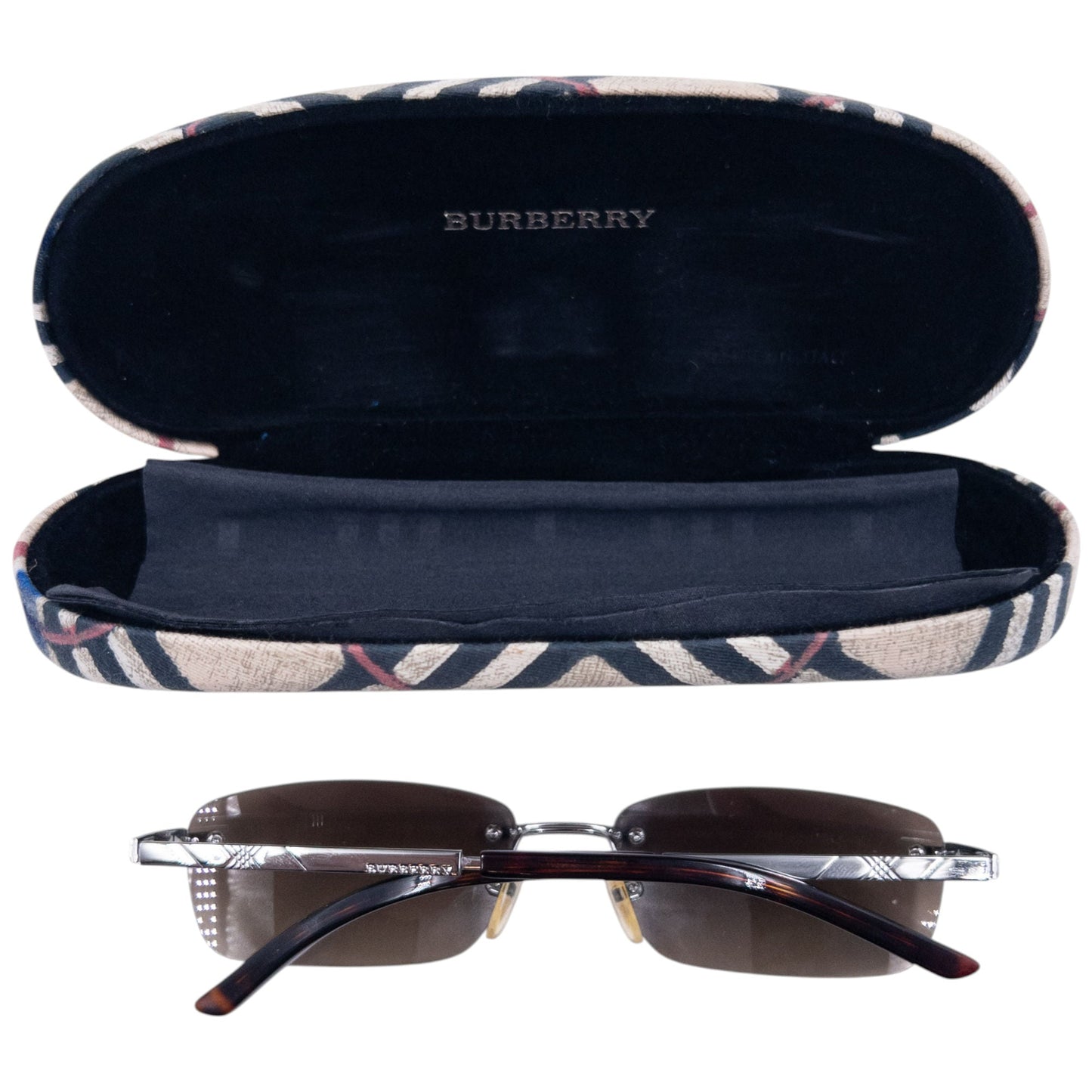Vintage Burberry Nova Check Rimless Sunglasses