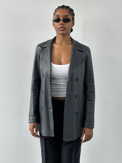 Jaeger 2000s Double Breasted Leather Jacket S/M