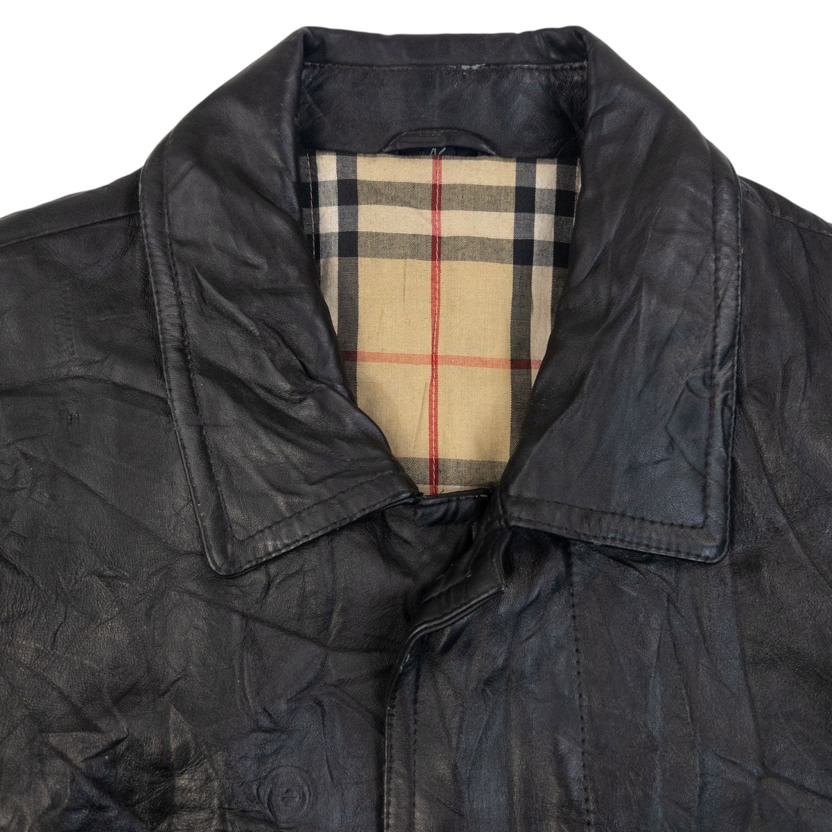 Vintage 2000s Burberry Nova Check Lined Leather Jacket Size L | Large, Black