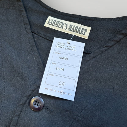 Farmers Market by Anglan Black V-Neck Collarless Cotton Cardigan Jacket L | O/S, Black