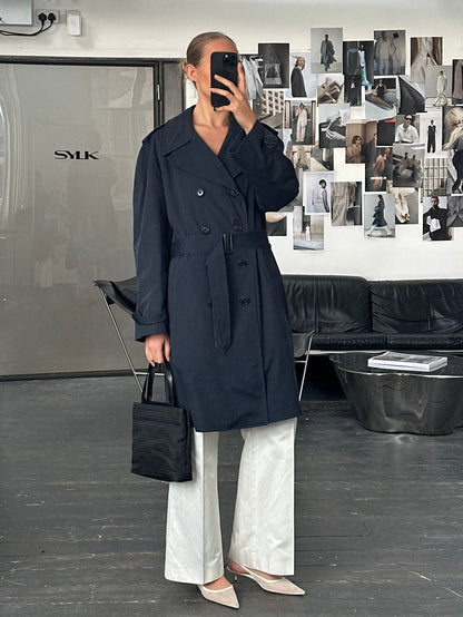 London Fog 1980s Double Breasted Belted Cotton Trench Coat - L/XL