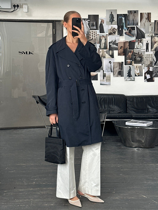 London Fog 1980s Double Breasted Belted Cotton Trench Coat - L/XL