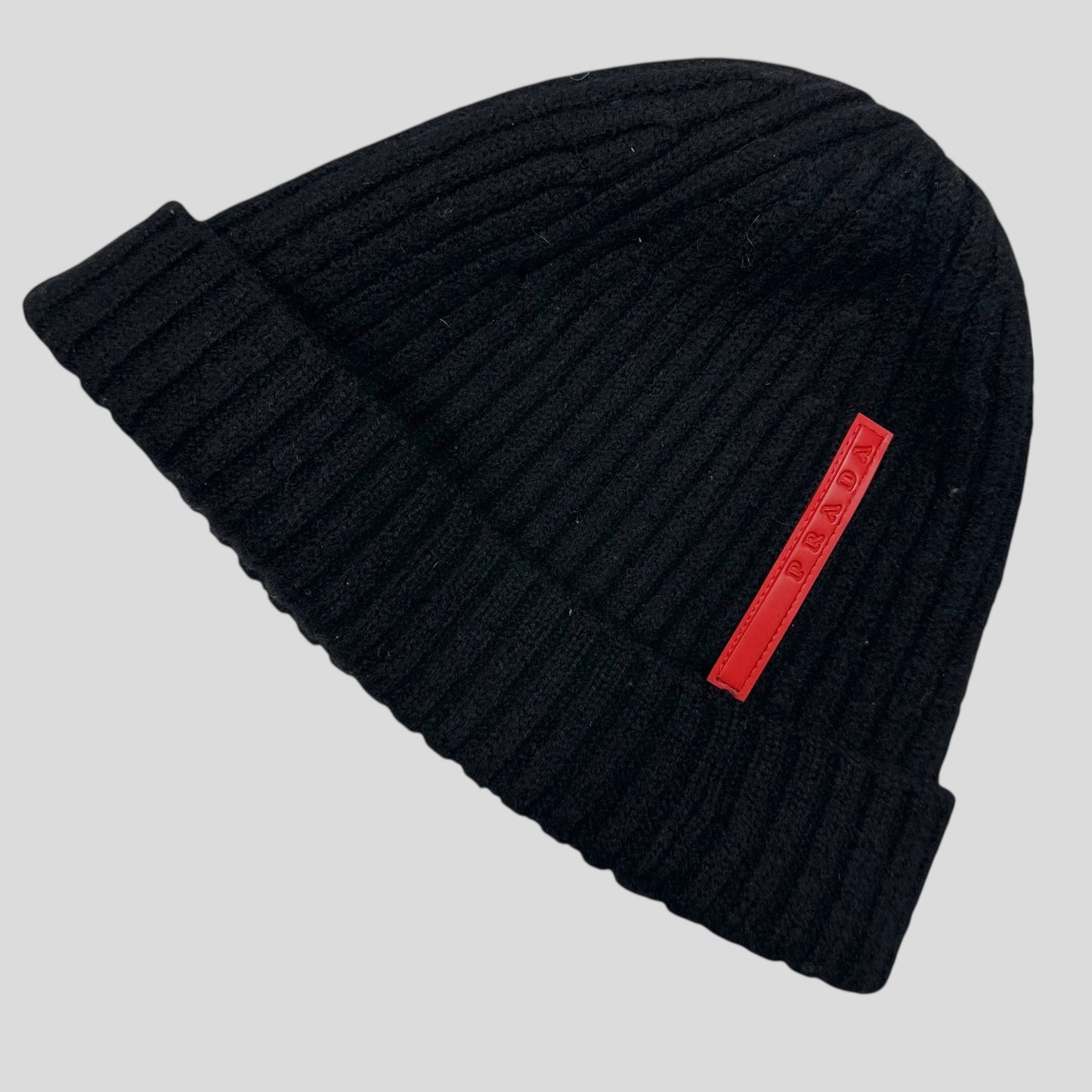 Prada Sport 2006 Black Ribbed Wool Fisherman’s Beanie