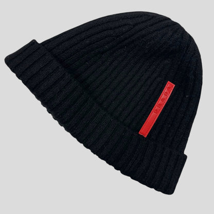 Prada Sport 2006 Black Ribbed Wool Fisherman’s Beanie - M