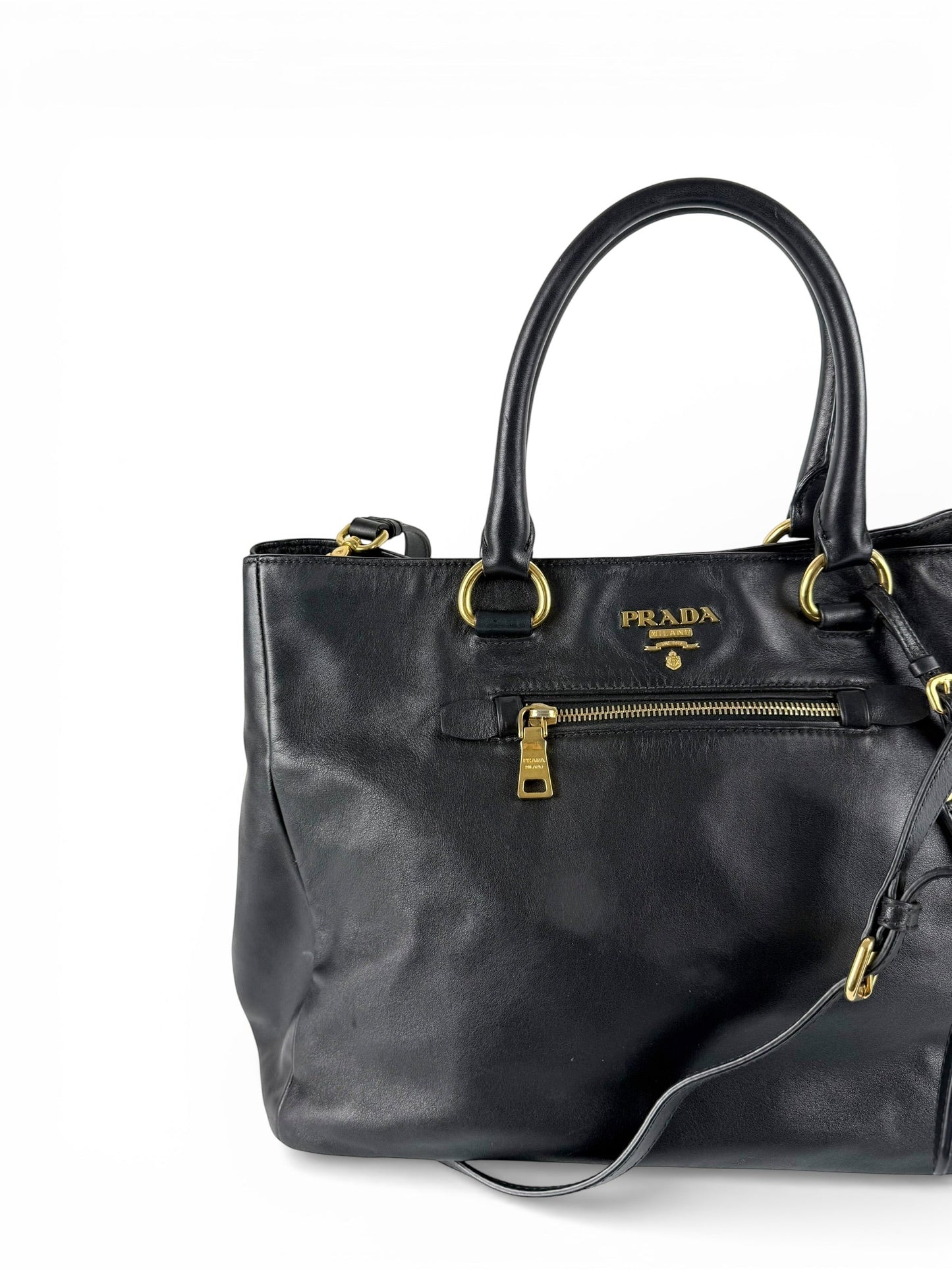 2010s Prada Nappa Leather 2Way Black Tote Bag | O/S, Black