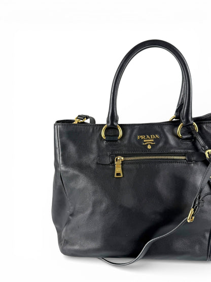 2010s Prada Nappa Leather 2Way Black Tote Bag | O/S, Black