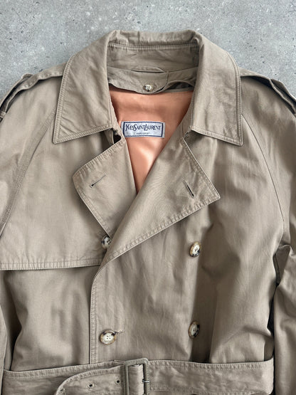 Yves Saint Laurent 80s Pure Cotton Double Breasted Belted Trench Coat - XL