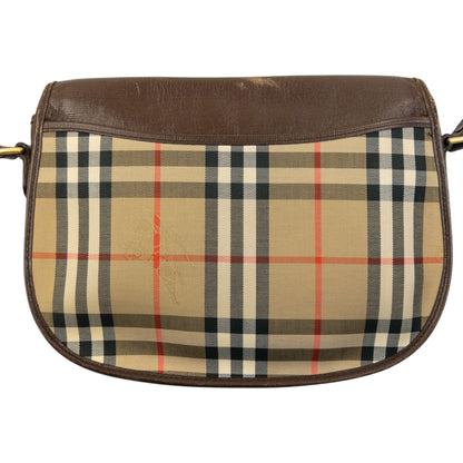 Vintage 90s Burberry Nova Check Leather Crossbody Bag | O/S, Beige, Brown, Red