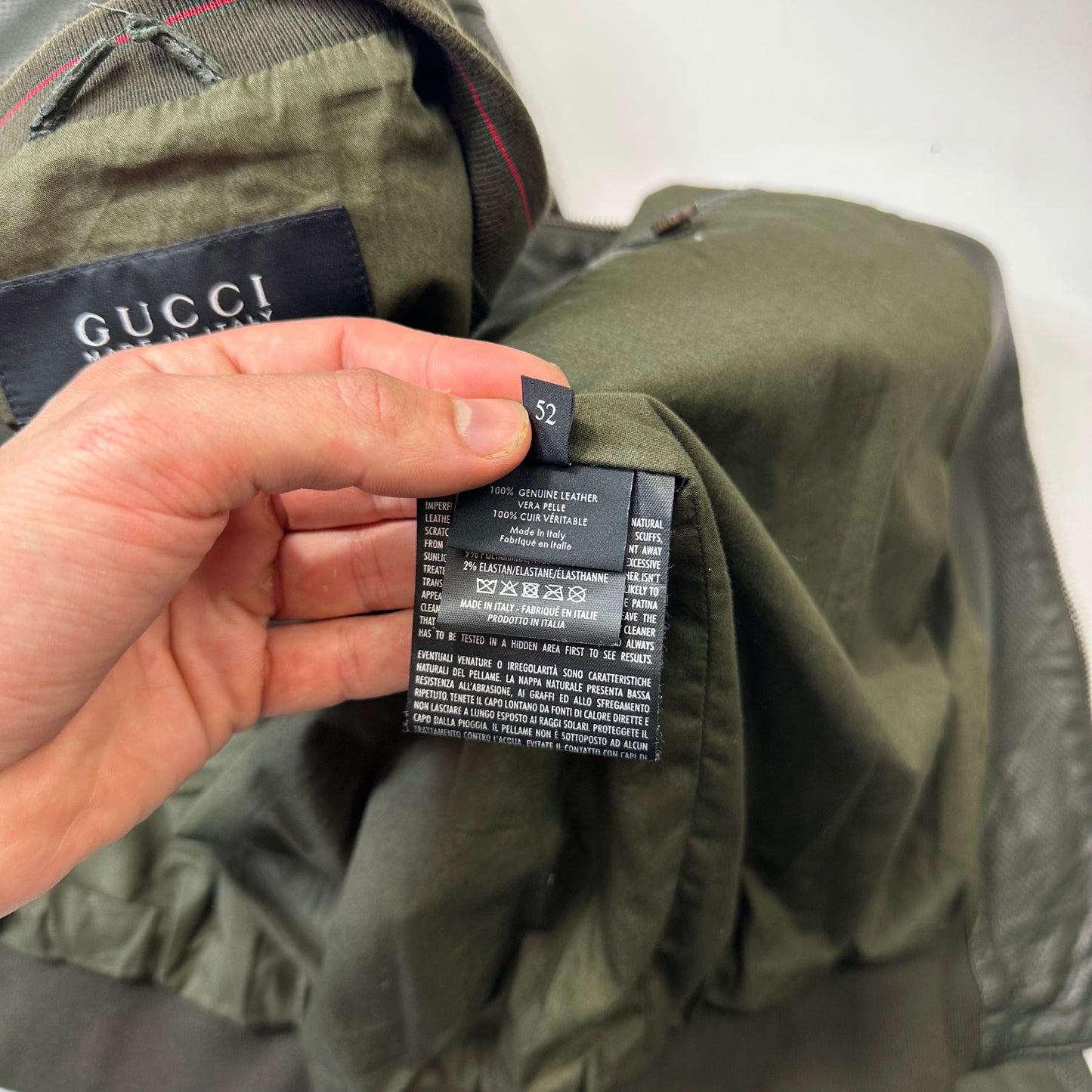 Gucci by Tom Ford 00’s Perforated Nappa Leather Green Bomber Jacket - IT52 | Default Title, Green