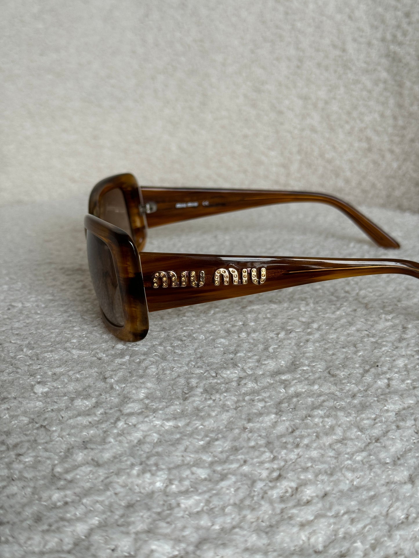 2000s Miu Miu Diamanté Square Brown Tortoise Sunglasses | O/S, Brown
