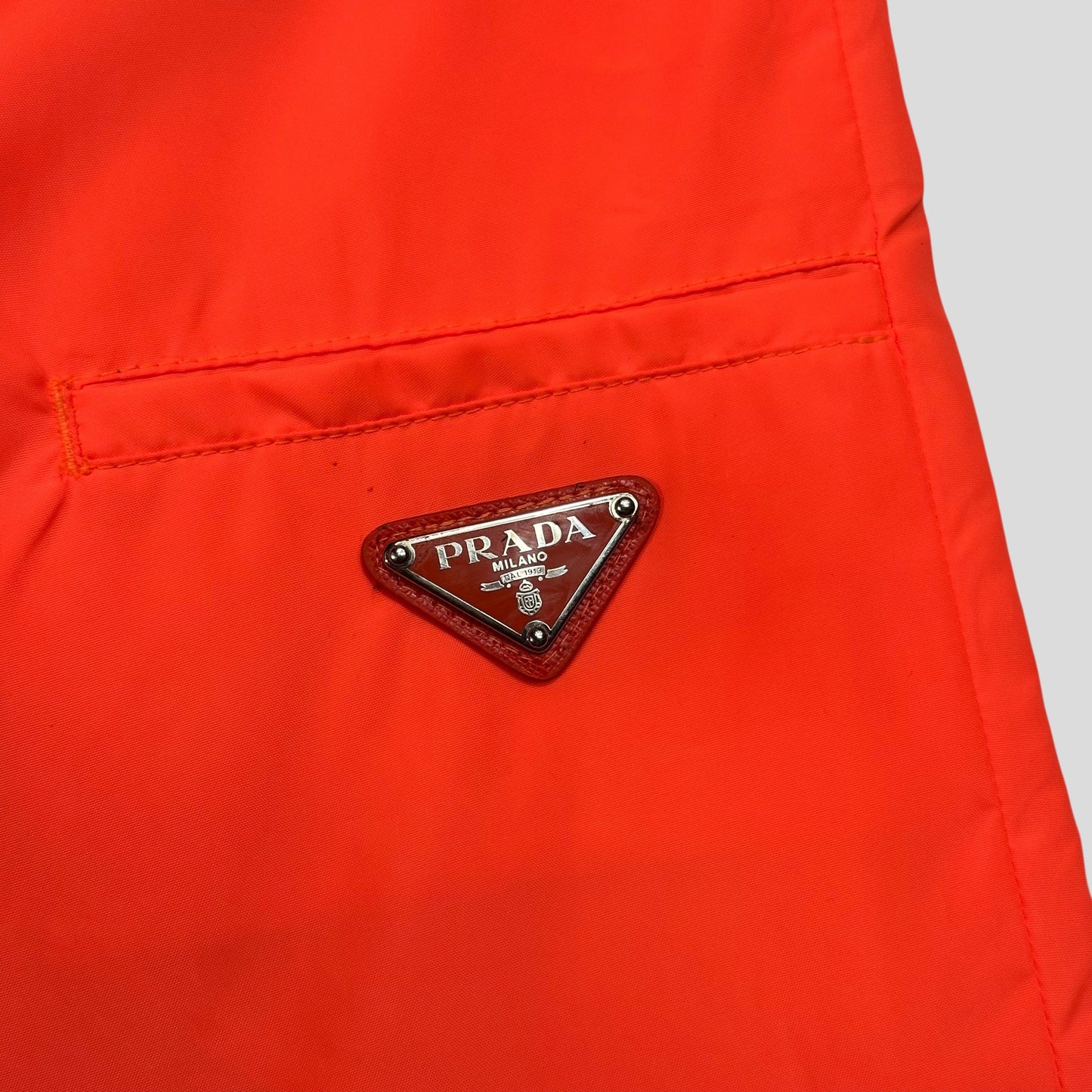 Prada Milano 2018 Orange Nylon Gabardine Triangle Logo Trousers - S/M