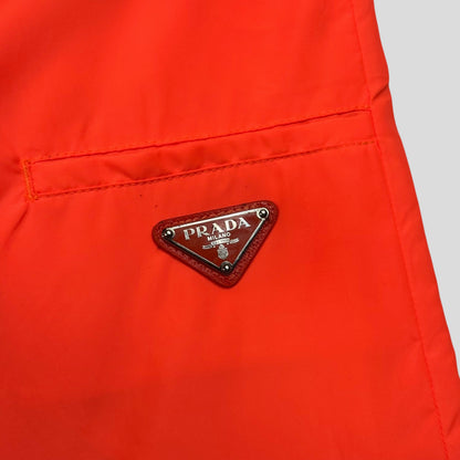 Prada Milano 2018 Orange Nylon Gabardine Triangle Logo Trousers - S/M | Small, Orange