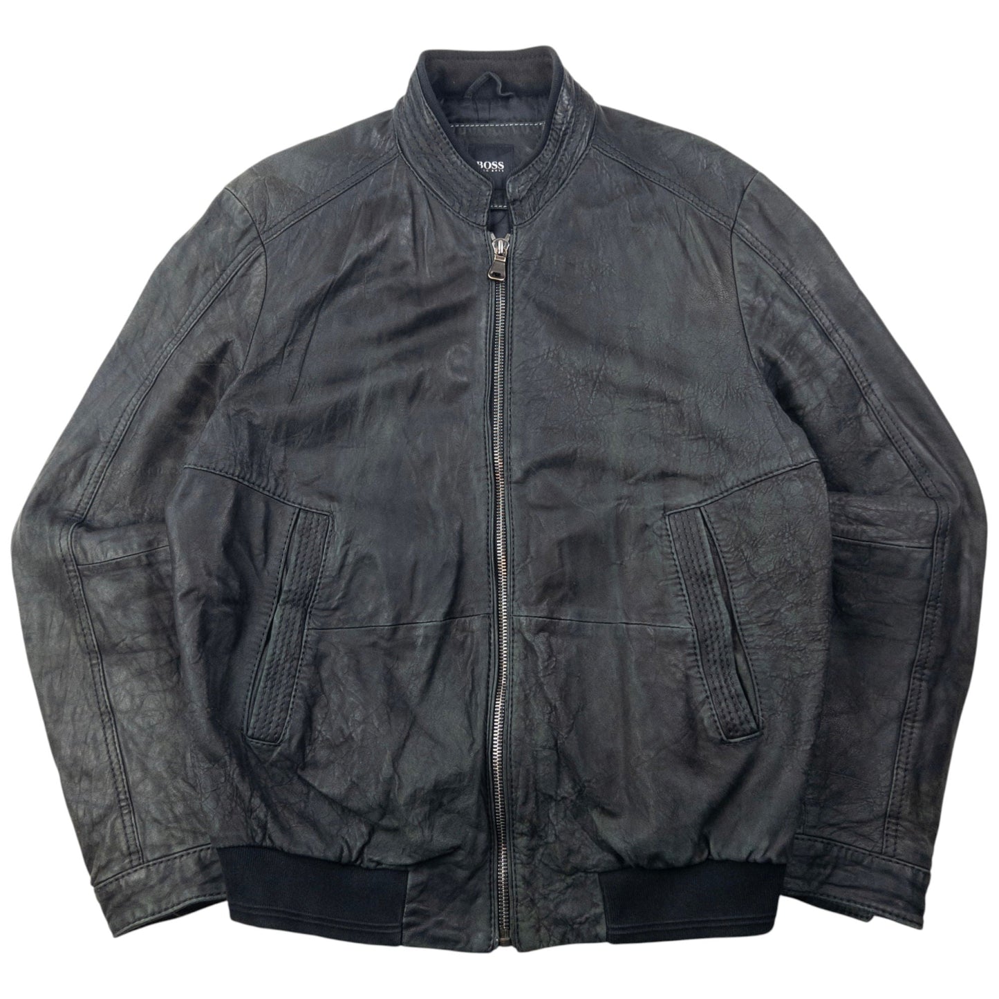 Vintage 2000s Hugo Boss Zip Up Leather Jacket Size M | Medium, Black