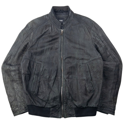 Vintage 2000s Hugo Boss Zip Up Leather Jacket Size M | Medium, Black