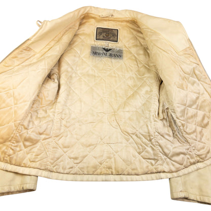 Vintage Armani Jeans Zip Up Leather Jacket Womens Size S