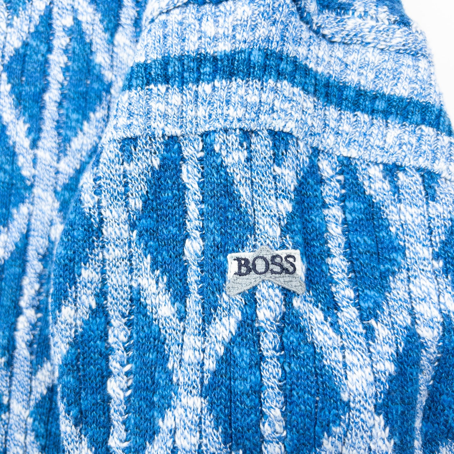 Vintage 80s Hugo Boss Pattern Knit Jumper Size L | Large, Blue