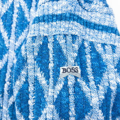 Vintage 80s Hugo Boss Pattern Knit Jumper Size L | Large, Blue
