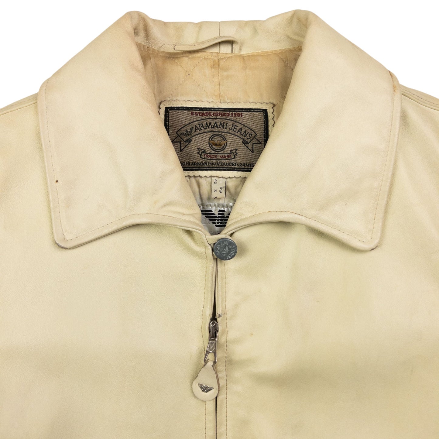 Vintage Armani Jeans Zip Up Leather Jacket Womens Size S