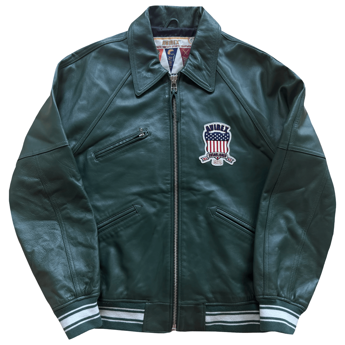 Avirex USA Signature Leather Varsity Jacket - L | Large, Green