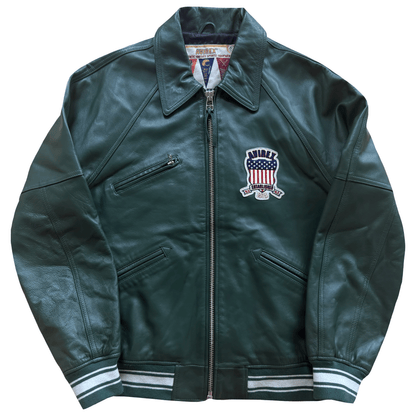 Avirex USA Signature Leather Varsity Jacket - L | Large, Green