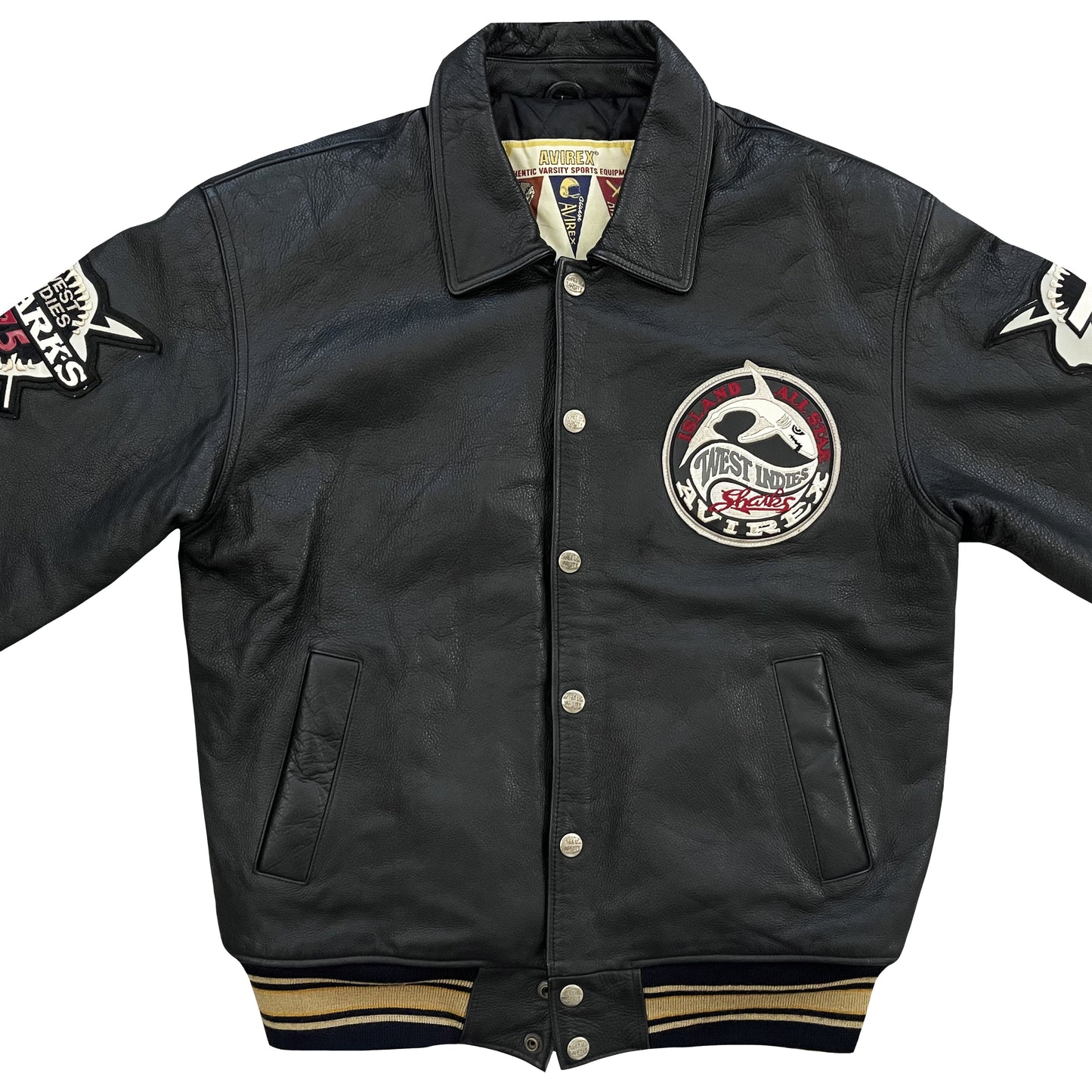 Avirex West Indies Sharks Leather Varsity Jacket - L