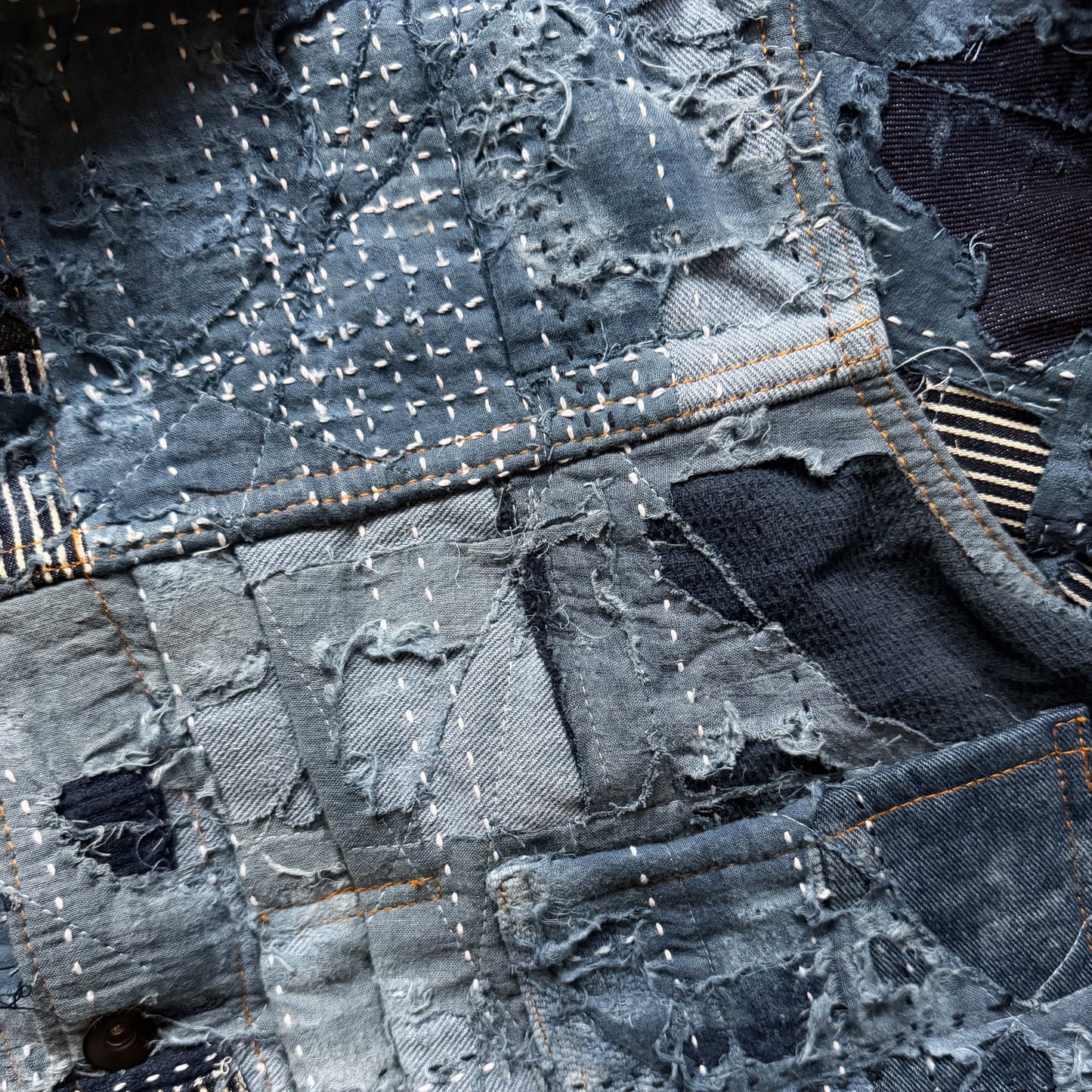 Indigo Boro Sashiko Distressed Denim Trucker Jacket - XL