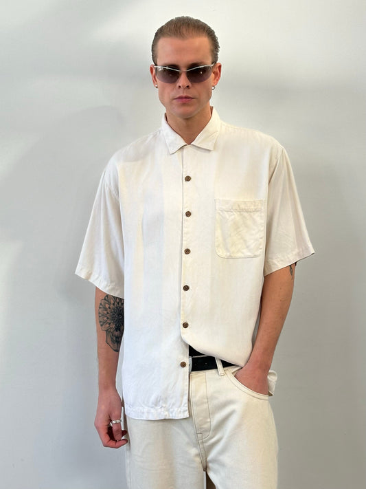 Vintage 1990s Pure Silk Short Sleeve Shirt - L