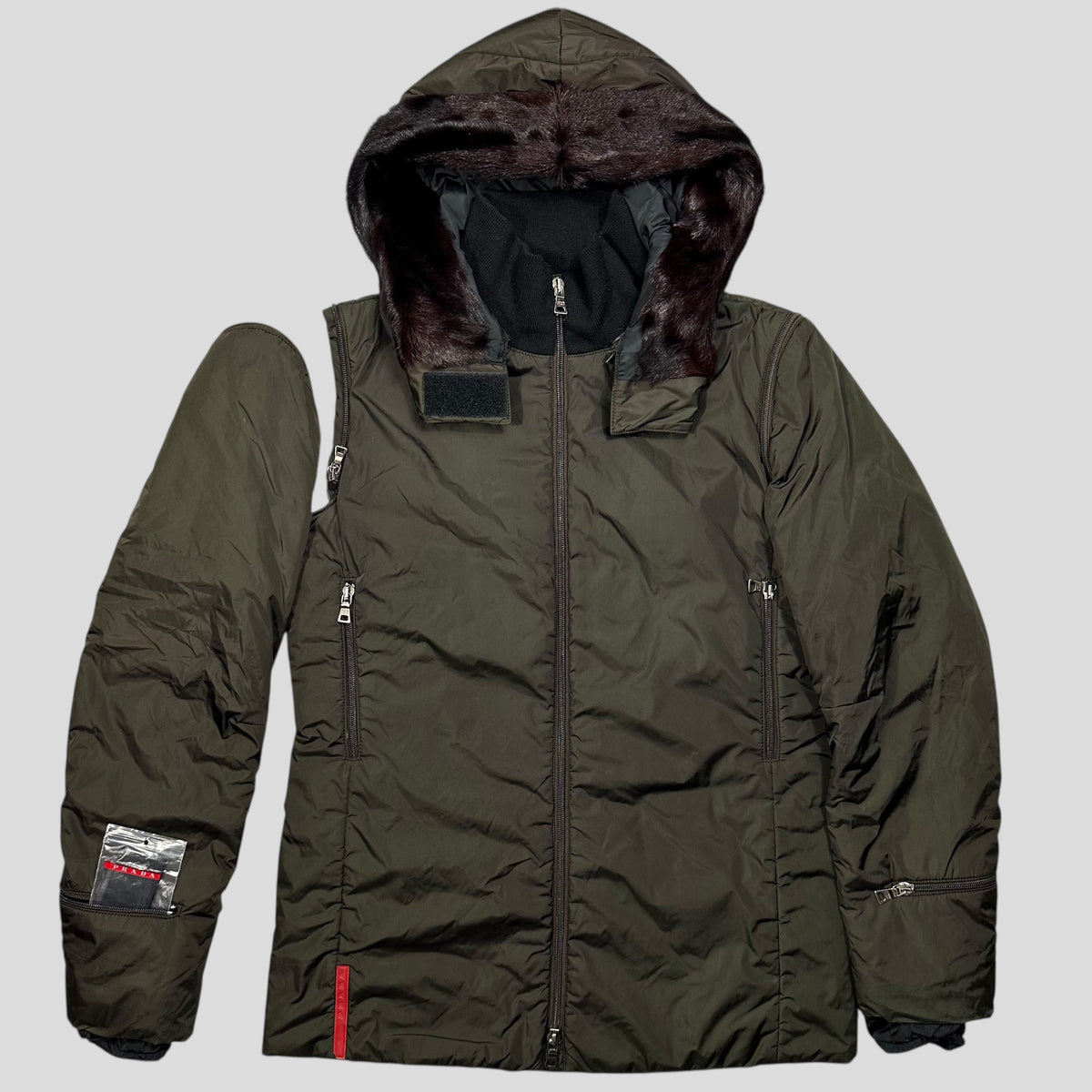 Prada Sport AW00 7 in 1 Nylon Padded Goat Fur Modular Bag Jacket - IT42 (S) | Khaki
