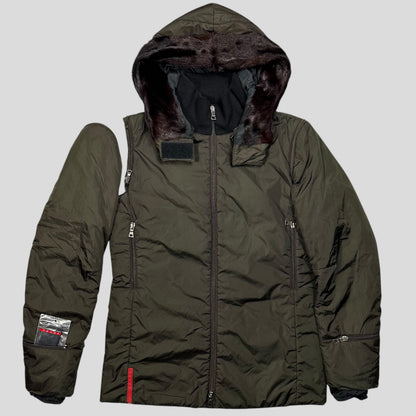 Prada Sport AW00 7 in 1 Nylon Padded Goat Fur Modular Bag Jacket - IT42 (S) | Default Title, Khaki
