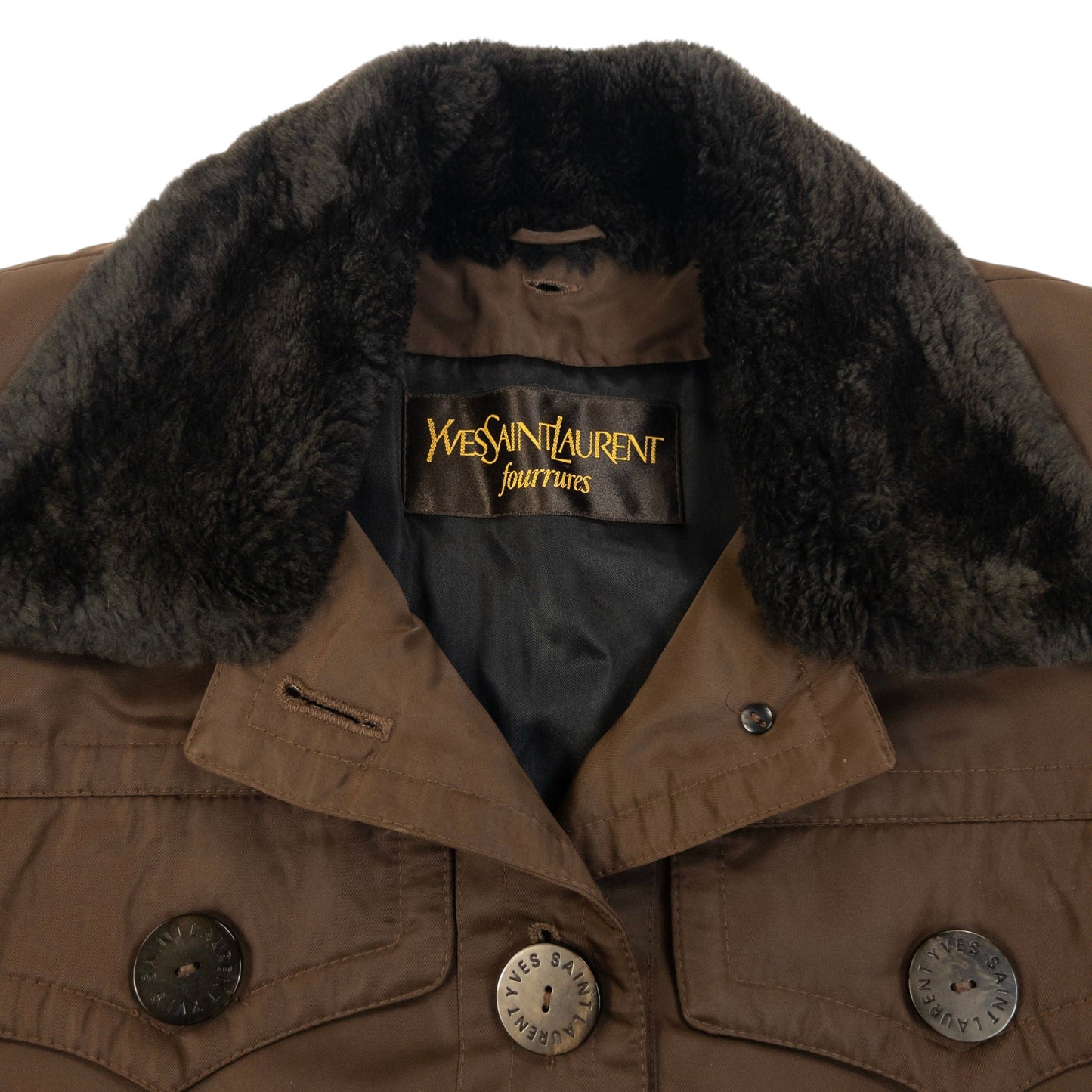 Vintage 90s YSL Yves Saint Laurent Fur Collar Jacket Womens Size L | Large, Brown