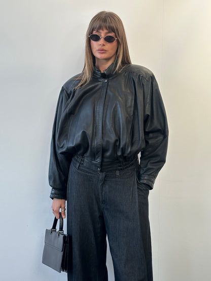 Vintage 1980s Leather Bomber Jacket - S/M
