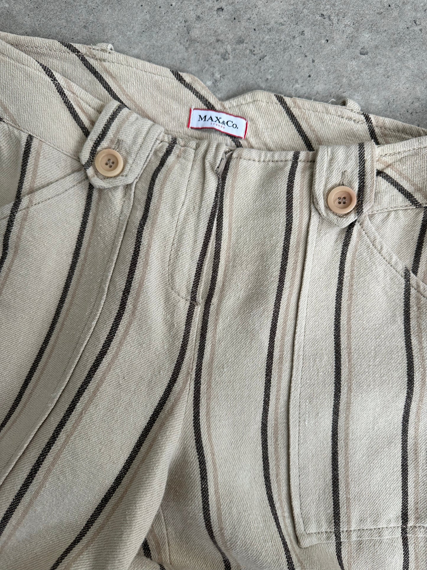 Max & Co 2000s Linen Cotton Striped Wide Leg Trousers - W26
