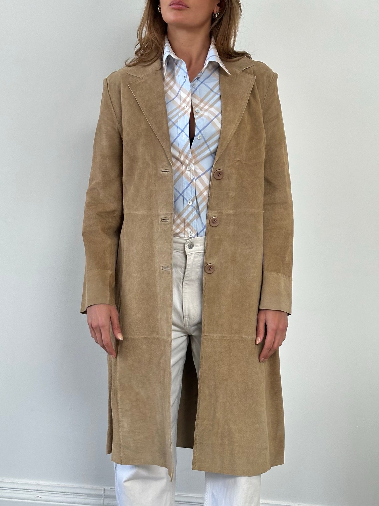 Vintage 1990s Suede Single Breasted Trench Coat - M
