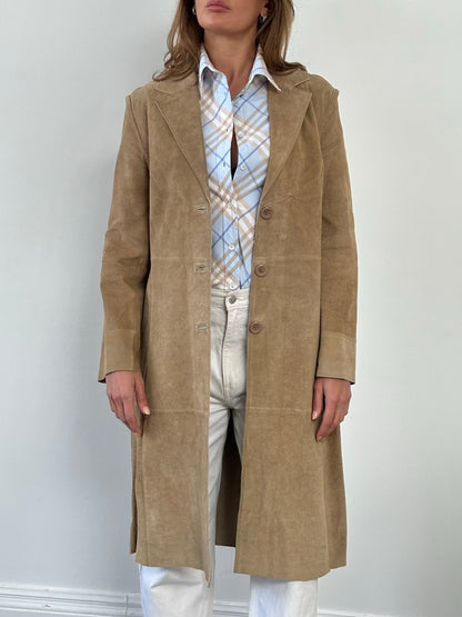 Vintage 1990s Suede Single Breasted Trench Coat - M
